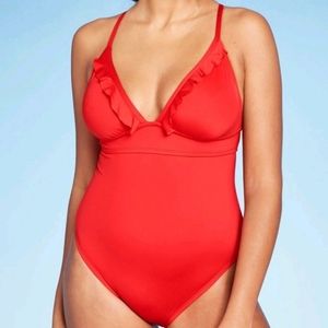 Shade & Shore red ruffle one piece swimsuit